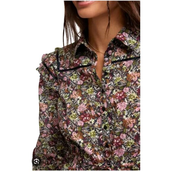 Free People Daybreak Floral Print Long Sleeve Shirt With Ruffle Details Large - Picture 6 of 15